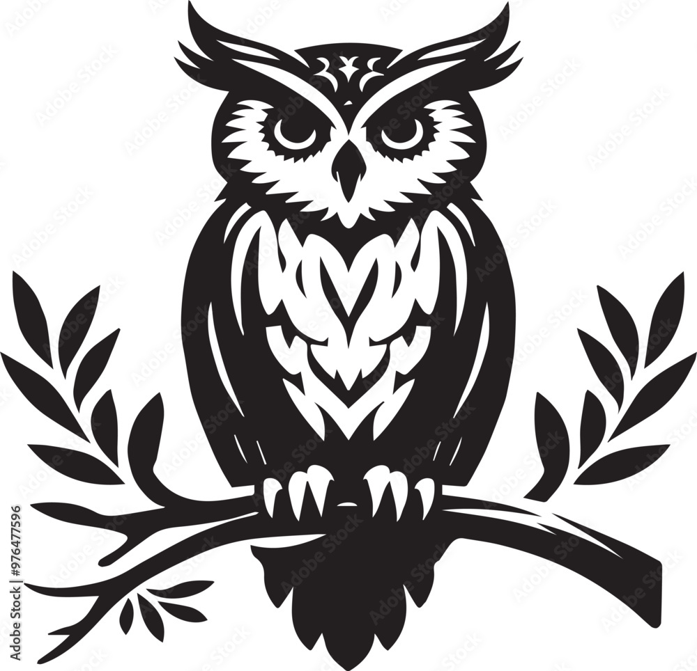 Obraz premium Owl black and white illustration victor with white background