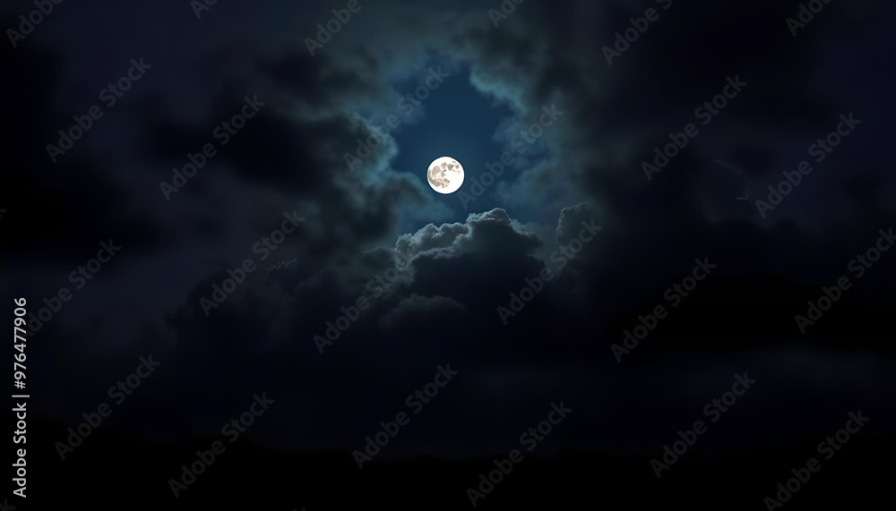 A tranquil moonlit night, where thin clouds veil most of the moon, allowing only delicate rays of light to break through, illuminating the stillness of the darkened landscape A tranquil moonlit night, where thin clouds veil most of the moon, allowing only delicate rays of light to break through, illuminating the stillness of the darkened landscape