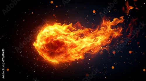 Fire and burning flame of explosive fireball isolated on dark background for abstract graphic design