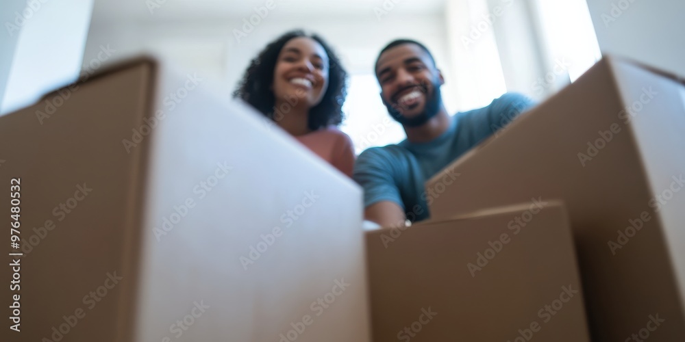 A joyful couple sits among stacked moving boxes, highlighting the happiness and excitement of relocating to a new home filled with possibilities and shared dreams. A joyful couple sits among stacked moving boxes, highlighting the happiness and excitement of relocating to a new home filled with possibilities and shared dreams.