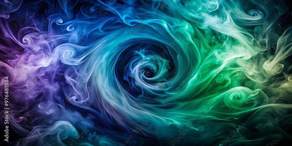 Naklejka premium A mystical swirling vortex of smoke in deep hues of indigo and emerald