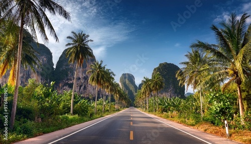 palm trees on the road