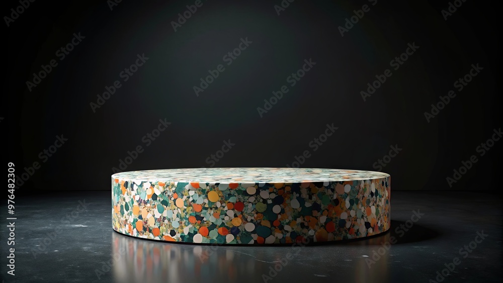 Terrazzo podium with colorful patterns on black background Terrazzo podium with colorful patterns on black background