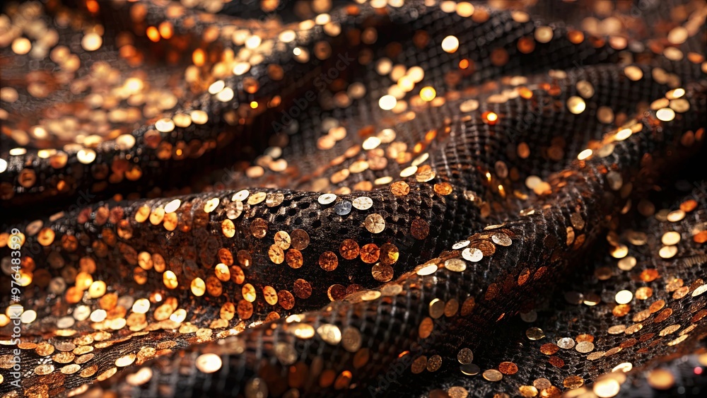 Sequin texture background on black fabric, perfect for a festive backdrop