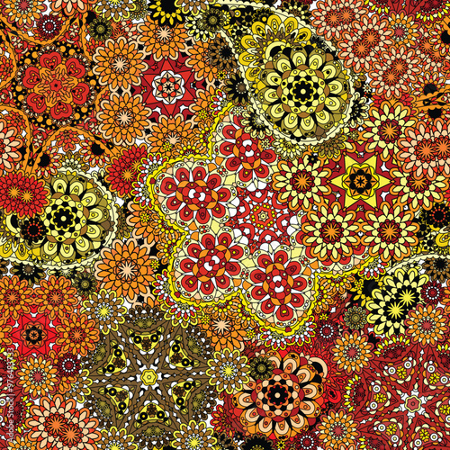 A vibrant abstract pattern featuring a mix of colors and textures, creating a visually stimulating effect.