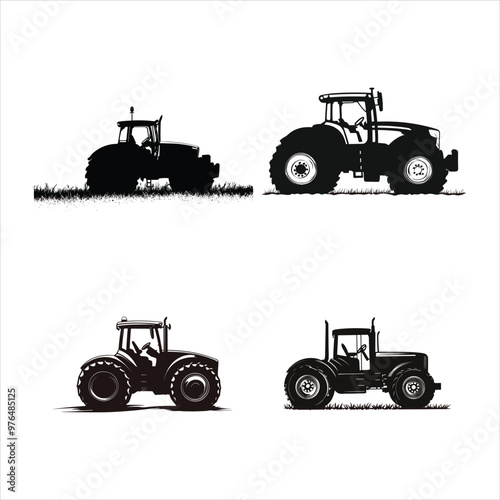 Tractor Silhouette Vector Black Agriculture Farming Machinery Equipment Vehicle Farm Rural