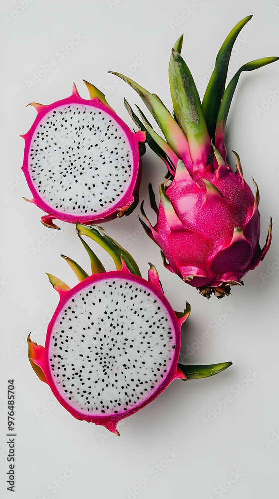 Fresh and vibrant dragon fruit slices showcasing unique texture and color, perfect for healthy lifestyle and tropical cuisine. Fresh and vibrant dragon fruit slices showcasing unique texture and color, perfect for healthy lifestyle and tropical cuisine.