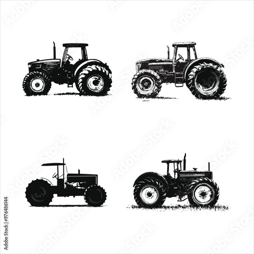 Tractor Silhouette Vector Black Agriculture Farming Machinery Equipment Vehicle Farm Rural