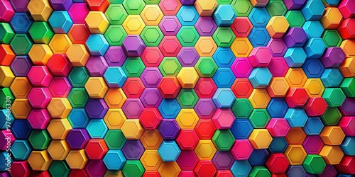 Vibrant hexagon mosaic wallpaper in bright colors for a lively and dynamic background