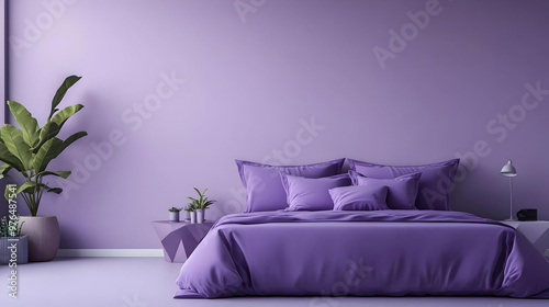 Wallpaper Mural Stylish purple bedroom with cozy bedding, plants, and modern decor, creating a serene and inviting atmosphere. Torontodigital.ca