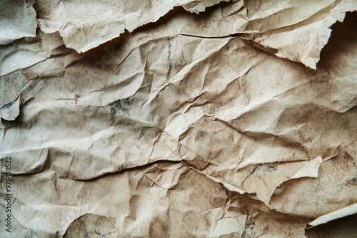 Interesting texture of old paper, darkened by time and dirty, on a white background. Unique vintage texture of old paper about 60-70 years old, ai