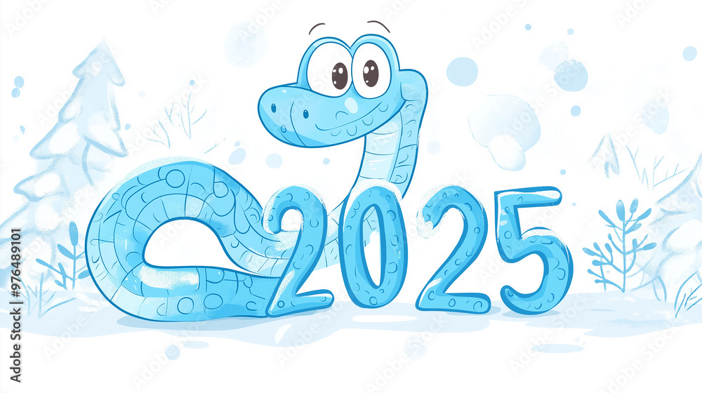 2025년 새해 인사와 귀여운 뱀 일러스트 배경