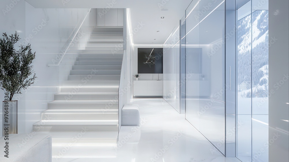 Fototapeta premium Alpine White Swiss Hallway, Precise Design, Minimalistic Decor