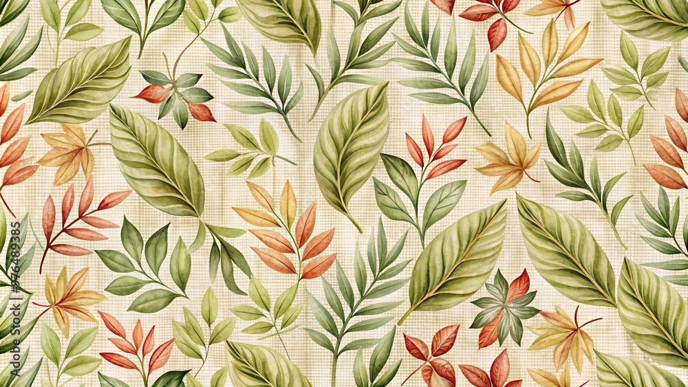 Seamless floral leaf pattern on canvas background for wallpaper or fabric design Seamless floral leaf pattern on canvas background for wallpaper or fabric design