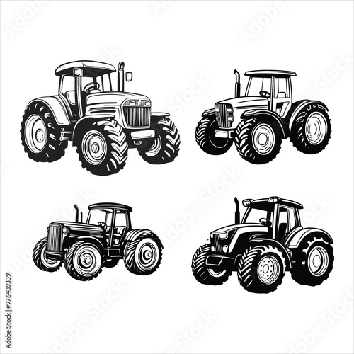 Tractor Silhouette Vector Black Agriculture Farming Machinery Equipment Vehicle Farm Rural