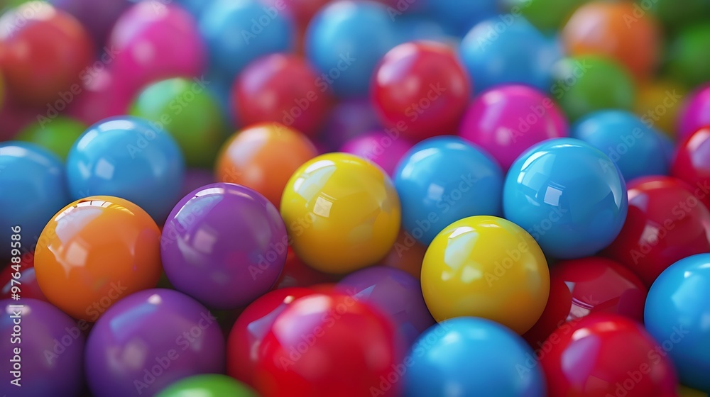 Colorful plastic balls in a children's playroom, close up Colorful plastic balls in a children's playroom, close up