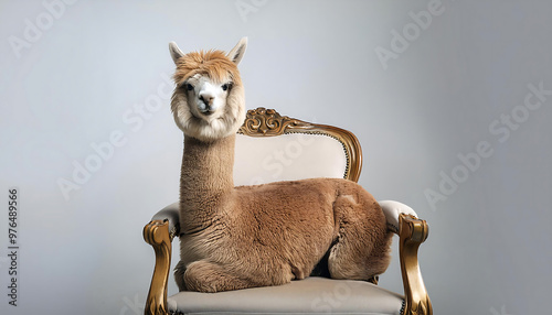 luxurious alpaca sitting on an elegant chair photo