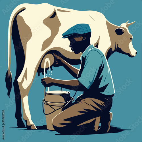 illustration of a person milking a cow