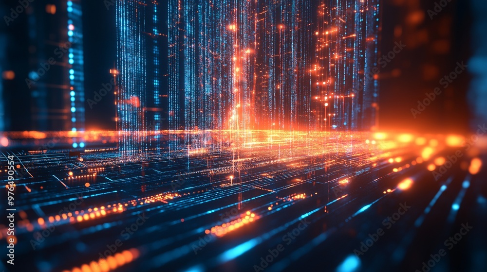 Generative AI on an abstract digital backdrop of a technology hub with data pulses Generative AI on an abstract digital backdrop of a technology hub with data pulses