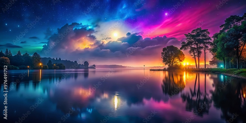 Vivid and mysterious colors blending in the darkness of the night Vivid and mysterious colors blending in the darkness of the night