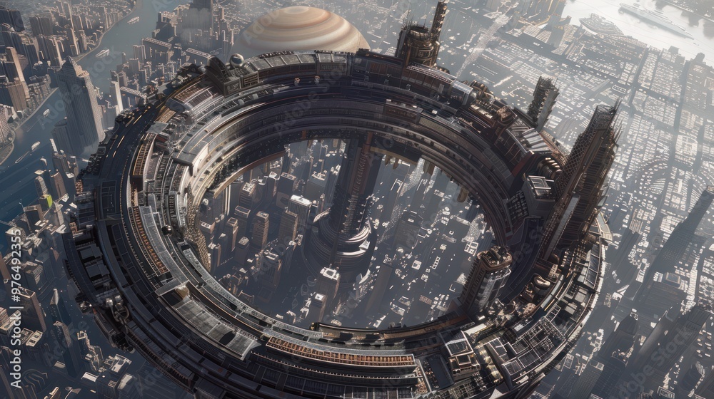 Futuristic Cityscape with Circular Structure Futuristic Cityscape with Circular Structure
