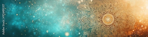 A wide background banner with an intricate mandala design in soft gold and teal tones, providing a calming and artistic backdrop