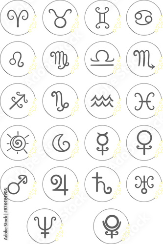 Astrological symbols in Star wreath design for decoration on sign of zodiac and horoscope concept.