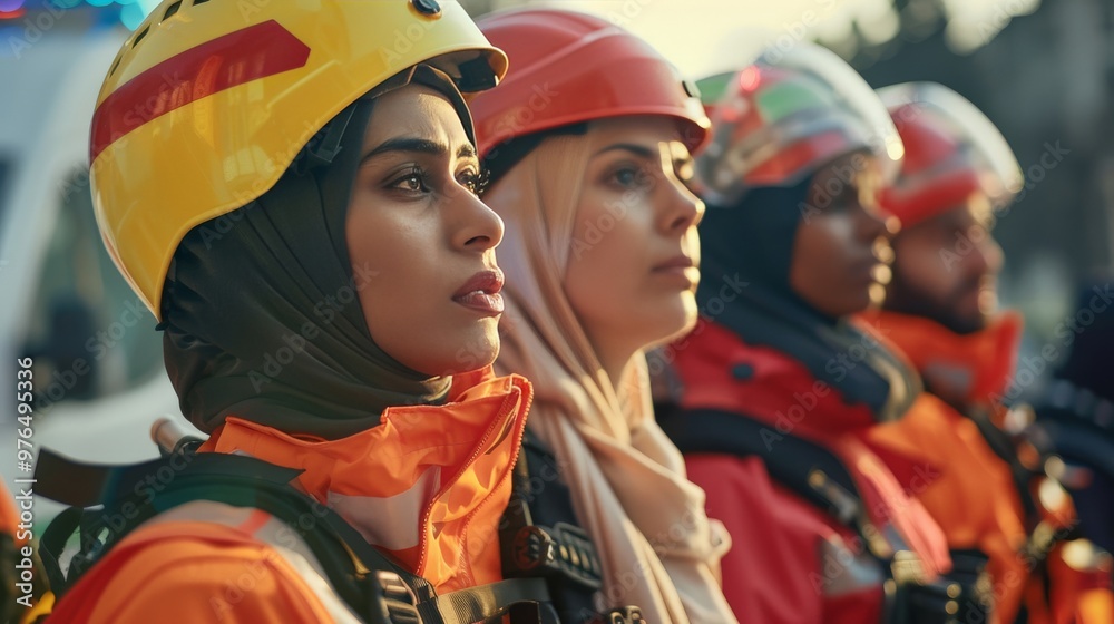 A team of paramedics from different ethnicities responding to an emergency call A team of paramedics from different ethnicities responding to an emergency call