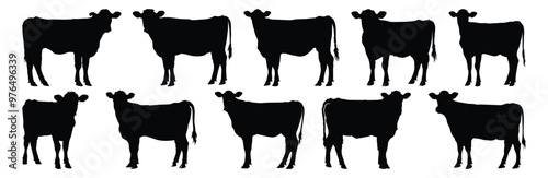 Cow silhouettes set, animal pack of vector silhouette design, isolated background