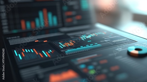 A close-up of a modern data dashboard displaying colorful charts and graphs for financial analysis and business insights.