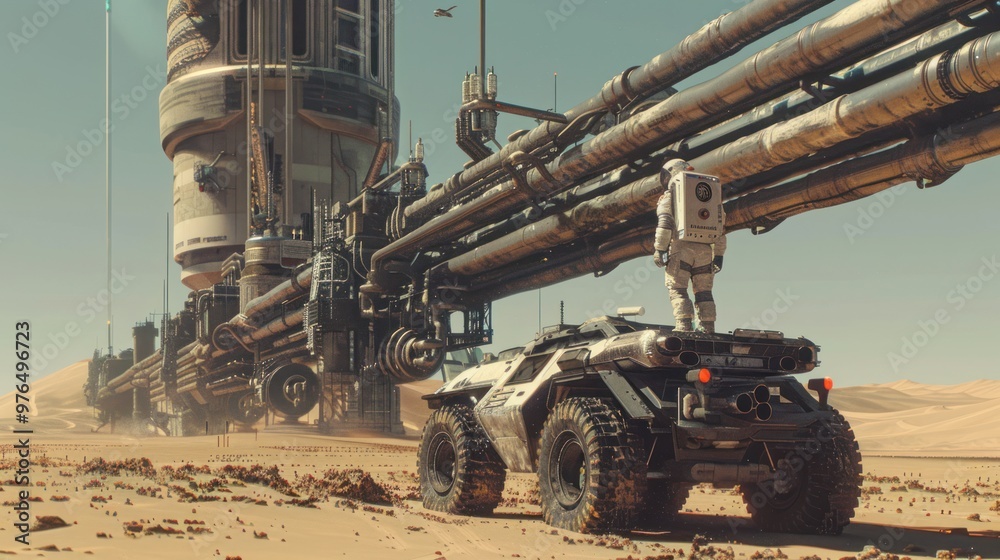 Obraz premium Astronaut on a futuristic vehicle