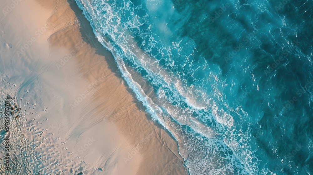 An Aerial Perspective of the Turquoise Waters Crashing Against the Sandy Beach. An Aerial Perspective of the Turquoise Waters Crashing Against the Sandy Beach.