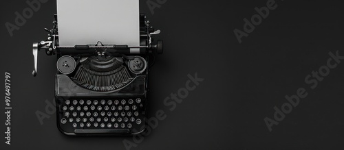 Old typewriter with a blank sheet of paper with a black surface