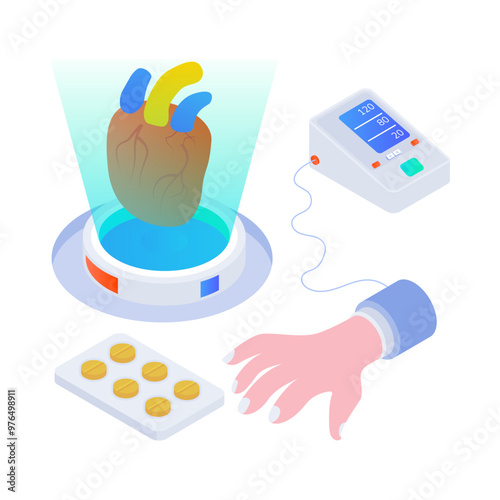 An isometric icon of bp monitoring 
