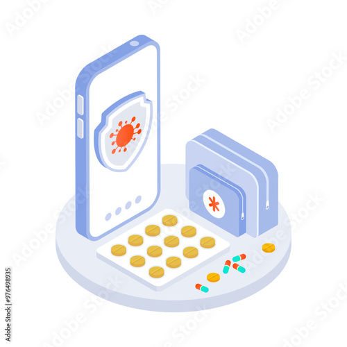 An isometric icon of antiviral medicine 

