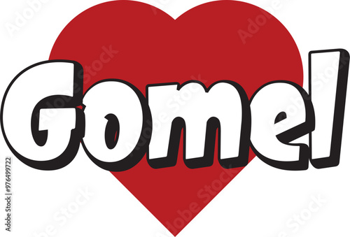 Gomel city text design with red heart typographic icon design suitable for touristic promotion
