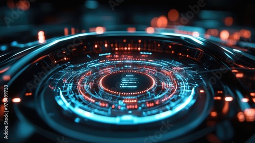 Wallpaper Mural Advanced digital speedometer on a futuristic electric car dashboard, surrounded by wireframe holographic technology elements, Torontodigital.ca