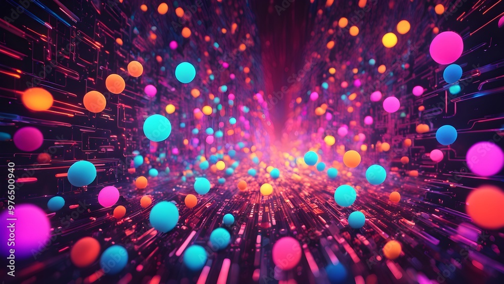 Abstract digital tunnel with glowing colorful spheres. Abstract digital tunnel with glowing colorful spheres.