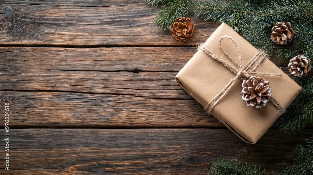 Handmade eco-friendly gift box on a wooden surface, ideal for Christmas and holiday-themed eco-friendly gift-wrapping visuals. Handmade eco-friendly gift box on a wooden surface, ideal for Christmas and holiday-themed eco-friendly gift-wrapping visuals.