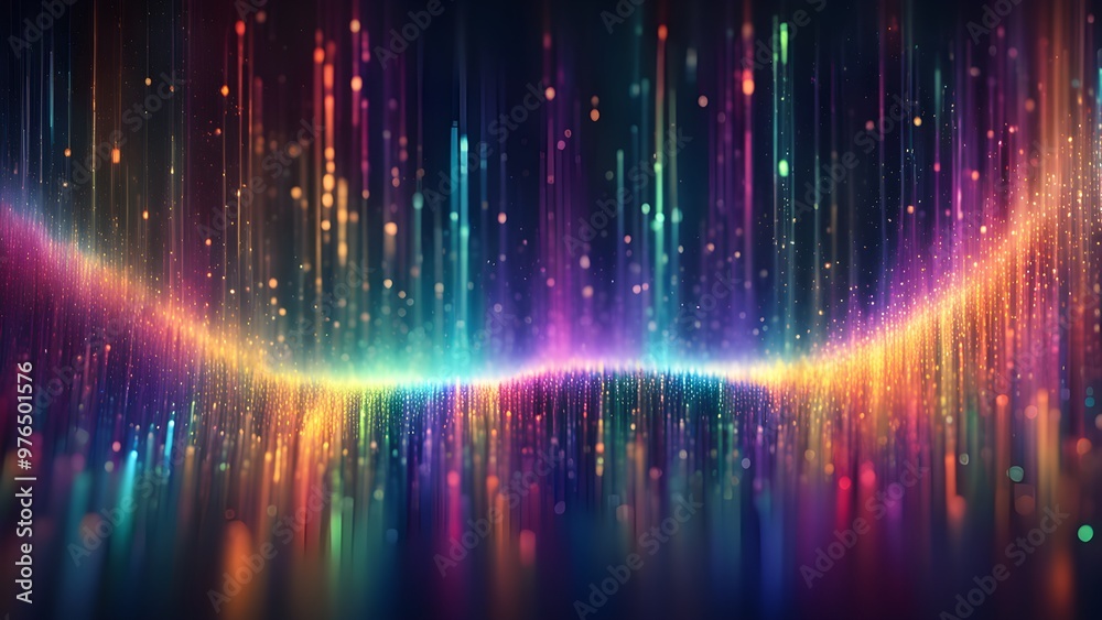 Abstract background of colorful glowing lines and particles with a curved shape in the middle. Abstract background of colorful glowing lines and particles with a curved shape in the middle.