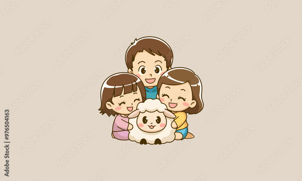 Family with sheep celebrating a special occasion. Family with sheep celebrating a special occasion.
