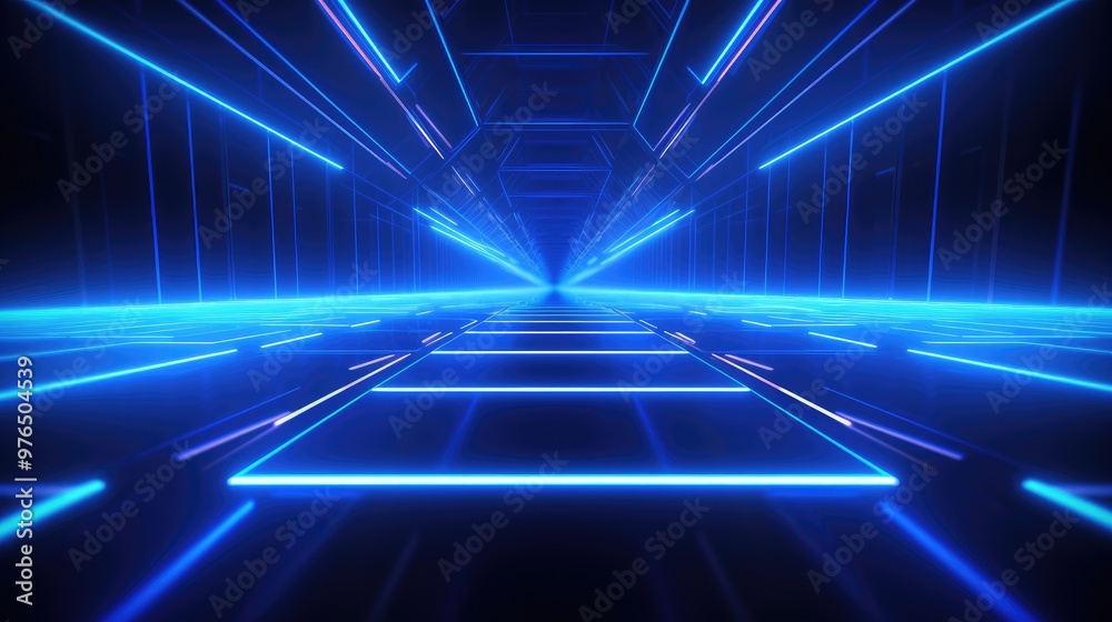 Abstract blue neon lights in a futuristic tunnel. Abstract blue neon lights in a futuristic tunnel.