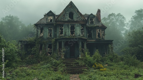 Eerie Victorian Mansion: Ghostly Presence Amidst Abandoned Gardens