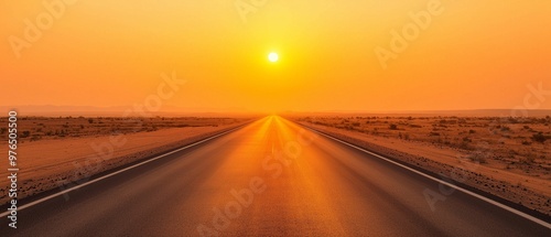 A serene sunset over a long road, capturing the beauty of nature and travel. Ideal for themes of adventure and solitude.