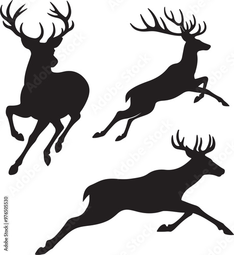  set of running deer silhouette design vector art illustration