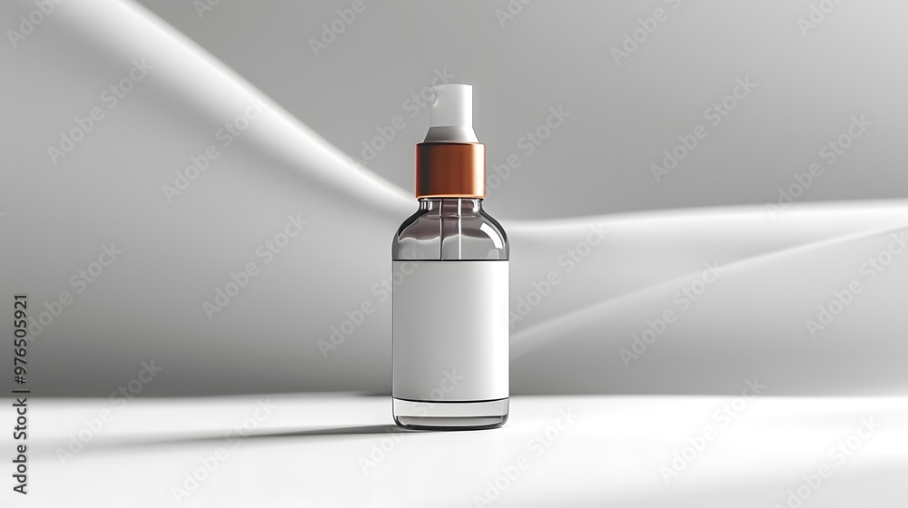 83. A minimalist image with a white background featuring a single bottle of light moisturizer in the center 83. A minimalist image with a white background featuring a single bottle of light moisturizer in the center