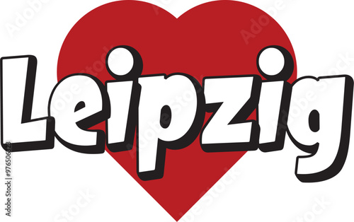 Leipzig city text design with red heart typographic icon design suitable for touristic promotion