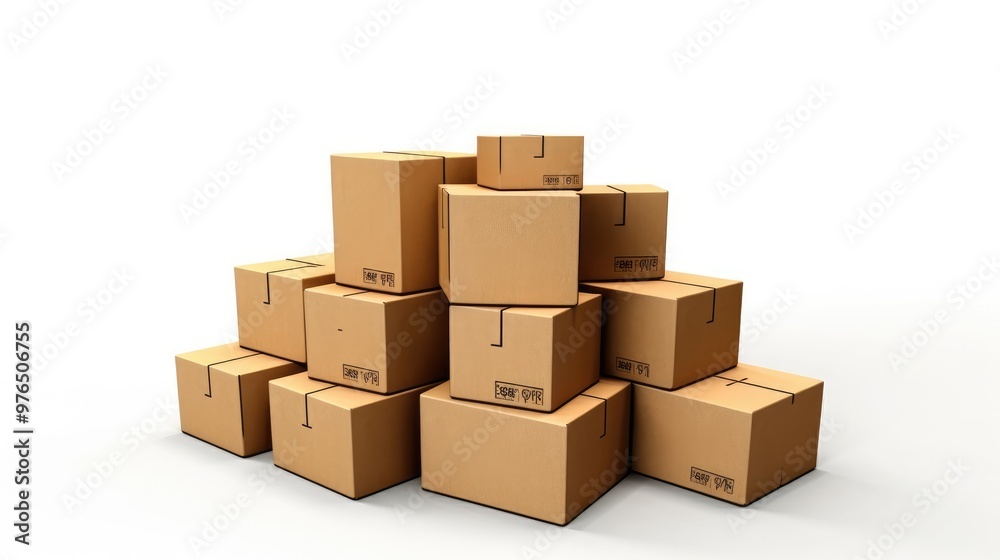 A stack of cardboard boxes isolated on a white background. A stack of cardboard boxes isolated on a white background.