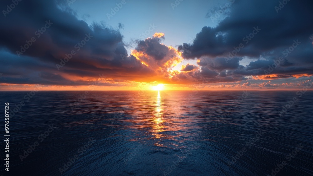 A breathtaking sunset over the calm ocean, with dramatic clouds reflecting vibrant colors in the water, creating a serene atmosphere. A breathtaking sunset over the calm ocean, with dramatic clouds reflecting vibrant colors in the water, creating a serene atmosphere.