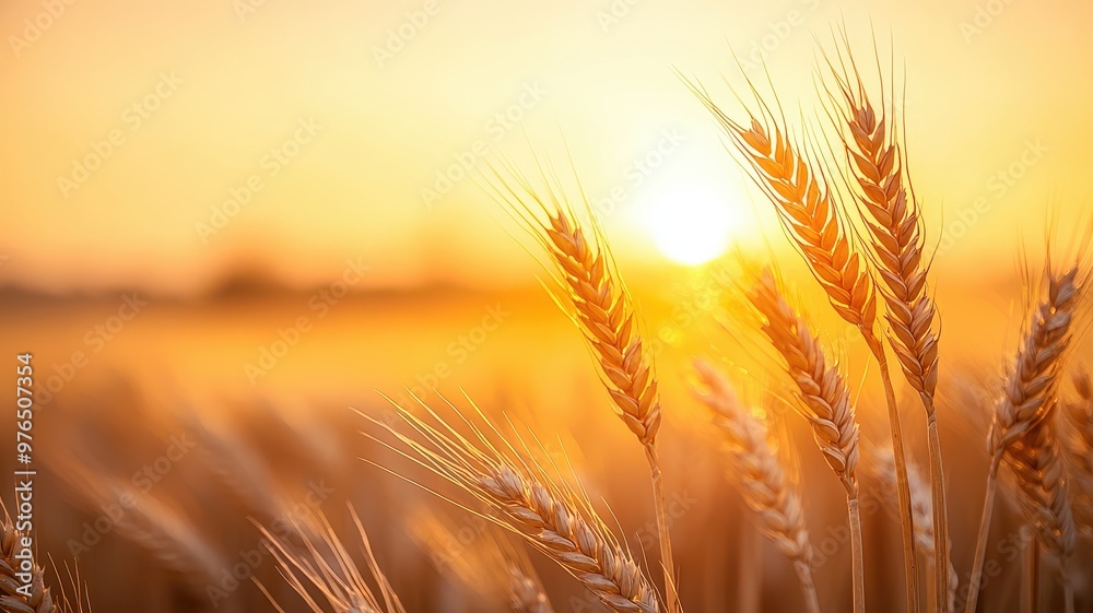 Golden wheat field in sunset light, showcasing nature's beauty and agricultural abundance, perfect for serene landscapes.